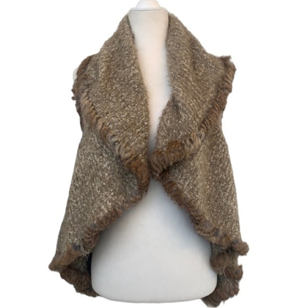 Love Token rabbit fur lined open front vest in size Medium
